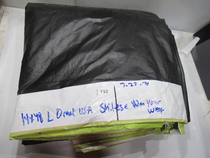 lot 194 image: 14 x 48 5 oz. Black PE Tarp w Advertisement  Reused Billboard  5 mil Lightweight Duty - A Grade
