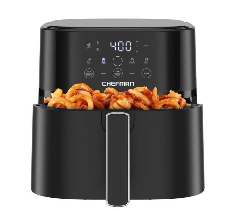 lot 206 image: NEW Chefman TurboFry Touch 6-Quart Air Fryer, Includes 4 Cooking Presets - Black