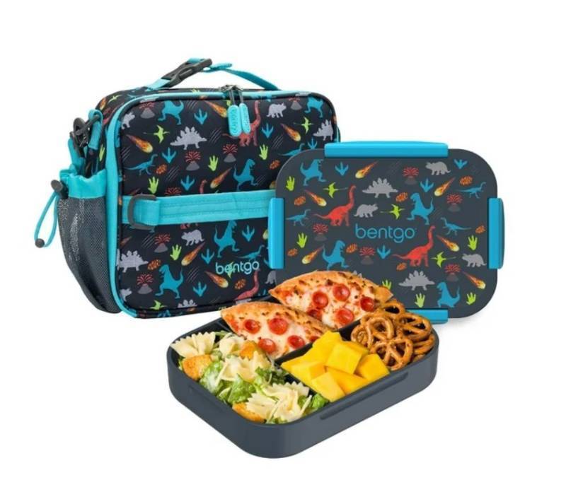 lot 216 image: NEW Bentgo 2-Piece Kids Snap & Go Lunch Set Leak-Proof Lunch Box & Deluxe Insulated Lunch Bag - Dinosaurs