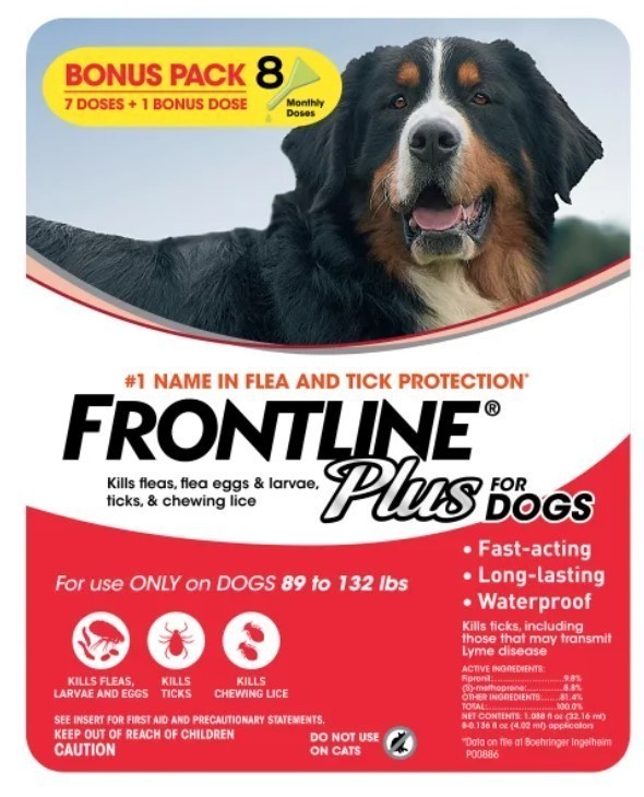 lot 239 image: Frontline Plus Flea and Tick Dog Treatment 89-132 lb, 71 Doses