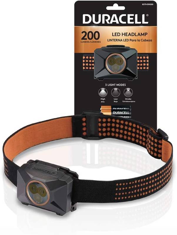 lot 250 image: NEW  Duracell 200 Lumen LED Headlamp - Comfortable and Ultra-Strong Design with 3 Modes and 3-AAA Batteries Included