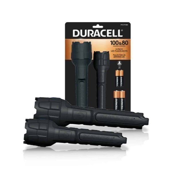 lot 251 image: NEW Duracell 80 & 100 Lumens Heavy Duty Rubber LED Flashlights - Pack of 2 Flashlights
