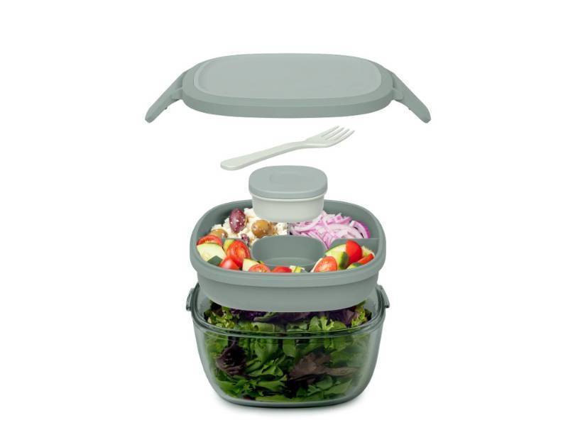 lot 266 image: NEW Bentgo All-in-One Tinted Glass Salad Container - Soft Khaki GreenGray