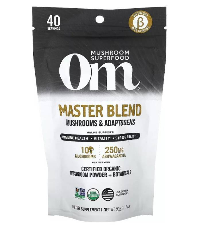 lot 271 image: Om Mushrooms Master Blend, Certified Organic Mushroom Powder  Botanicals, 3.17 oz (90 g) - BB 1025