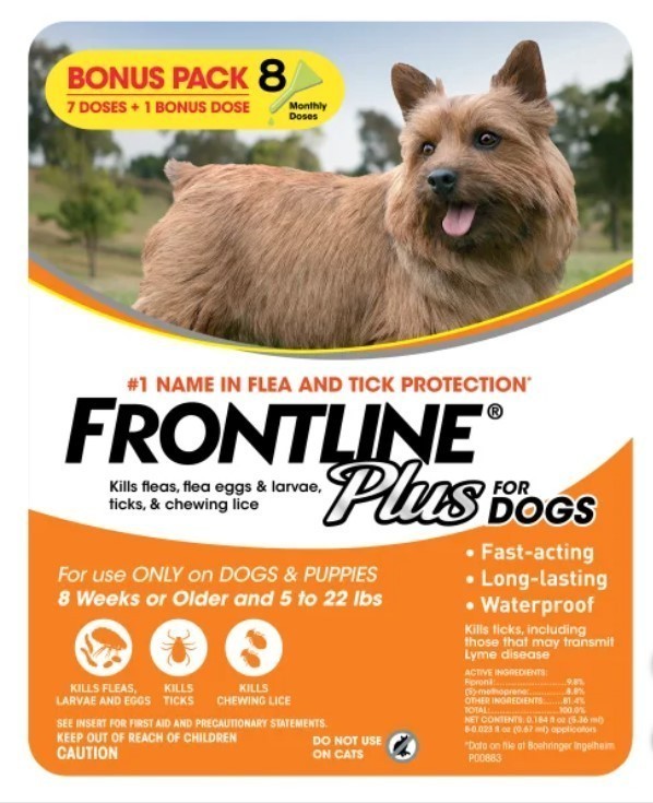 lot 325 image: Frontline Plus Flea and Tick Dog Treatment 5-22 lb, 71 Doses