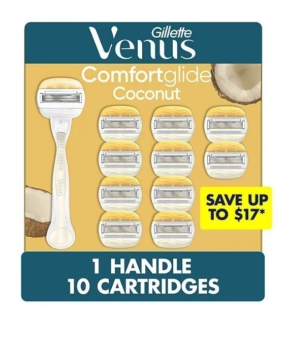 lot 328 image: NEW Venus Comfortglide Womens Razor Handle  10 Cartridges, Olay Coconut