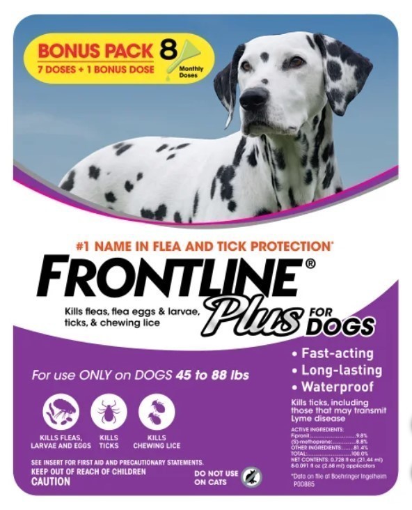 lot 330 image: NEW Frontline Plus Flea and Tick Dog Treatment 45-88 lb, 71 Doses