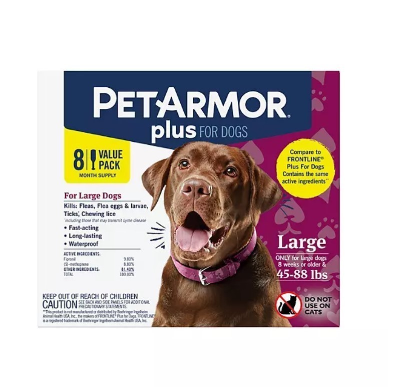 lot 333 image: NEW PetArmor Plus Topical Flea and Tick Prevention for Dogs, 8-Month Supply, Large Dogs 45 to 88 lbs.