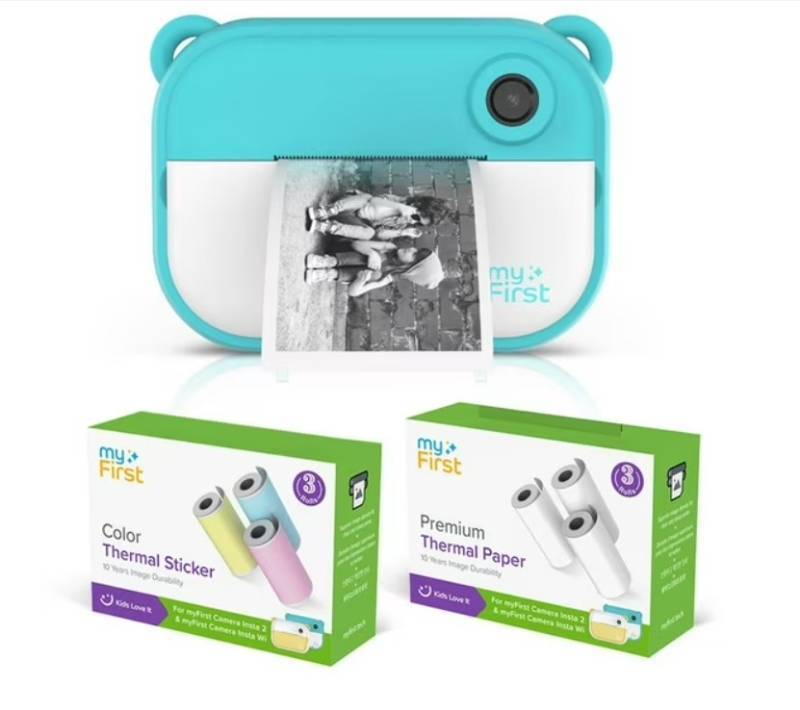 lot 356 image: NEW myFirst Camera Insta 2 Bundle Set with White and Color Printing Paper - BLUE