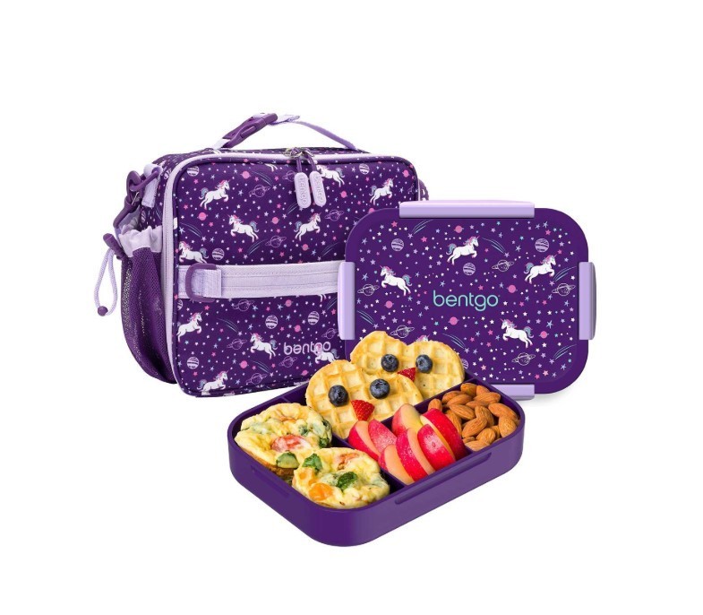 lot 368 image: NEW Bentgo 2-Piece Kids Snap & Go Lunch Set Leak-Proof Lunch Box & Deluxe Insulated Lunch Bag - Unicorn