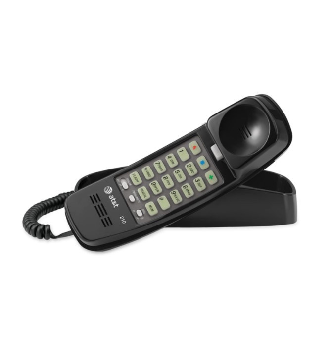 lot 380 image: NEW AT&T 210 Basic Trimline Corded Phone, No AC Power, Wall-Mountable, Black