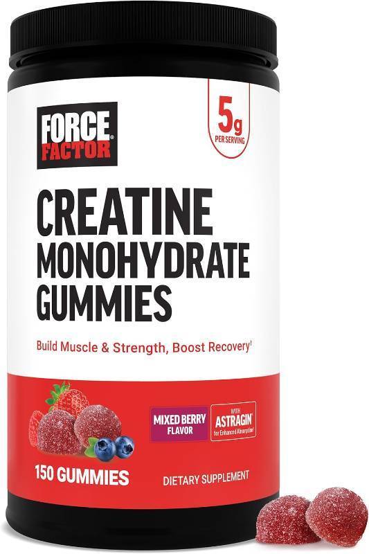 lot 382 image: NEW Force Factor Creatine Monohydrate Gummies, 5g Dose for Men & Women to Support Muscle, Strength, Recovery, Cognitive Health & Memory, Mixed Berry, 150 Gummies