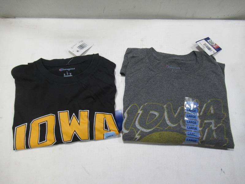 lot 423 image: PAIR of 2 NEW Iowa Hawkeyes NCAA Mens Short Sleeve T-Shirts - LARGE
