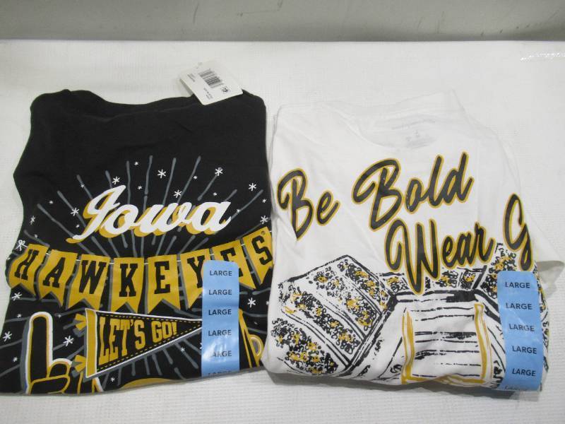 lot 442 image: PAIR of 2 NEW Iowa Hawkeyes NCAA Mens Long Sleeve T-Shirts - LARGE