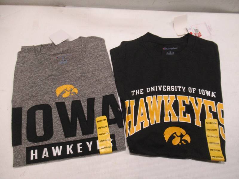 lot 445 image: PAIR of 2 NEW Iowa Hawkeyes NCAA Mens Short Sleeve T-Shirts - MEDIUM