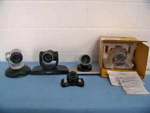 lot 134 image: Cisco Telepresence PrecisionHD Camera  Vaddio Conference Shot AV Camera  Lumens PTZ Video Camera  Polycom EagleEye IV 12x Camera and one other