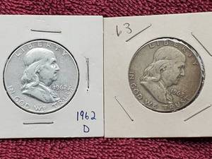1962-D & 1963 Franklin Half Dollars 90% Silver