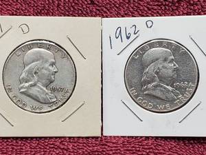 lot 7 image: 1962-D & 1957-D Franklin Half Dollars 90% Silver