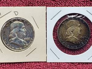 lot 8 image: 1957-D & 1963 Franklin Half Dollars 90% Silver