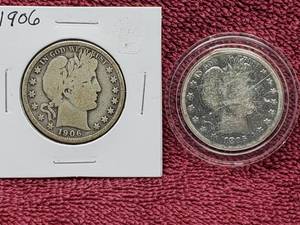 lot 9 image: 1895 & 1906 Barber Half Dollars 90% Silver