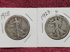 lot 11 image: 1918 & 1923-S Walking Liberty Half Dollars 90% Silver
