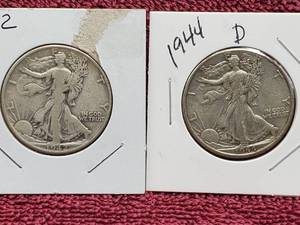 lot 13 image: 1942 & 1944-D Walking Liberty Half Dollars 90% Silver