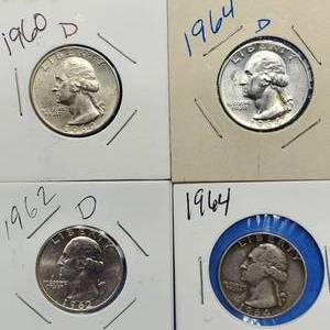 lot 30 image: 4 Washington Quarters 90% Silver