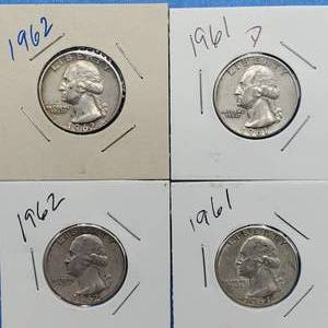 lot 31 image: 4 Washington Quarters 90% Silver