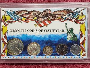 lot 36 image: 90% Silver WL Half, Washinton Quarter & Mercury Dime and a Steel Penny