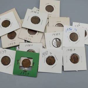 lot 77 image: 23 Lincoln Cent from the 1930s, incl. 1933-D, many S Mintmarks