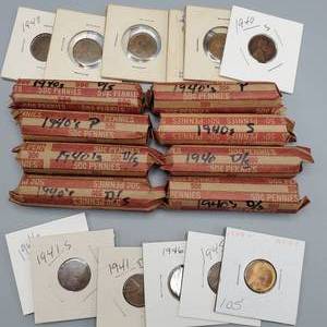 lot 80 image: 412 Wheat Cents from the 1940s, many with Mintmarks
