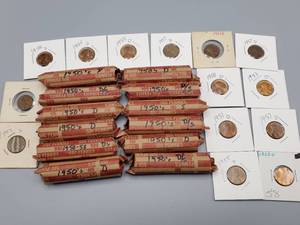 lot 81 image: 614 Wheat Cents from the 1950s, Many Mintmarks