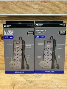 lot 20 image: Commercial Electric 6 ft. 12-Outlet Black Surge Protector with USB (lot of 2)