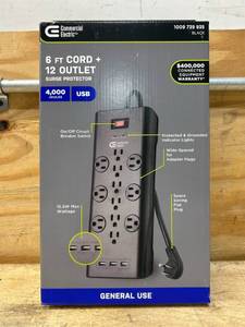 lot 57 image: Commercial Electric 6ft Cord  12 Outlet