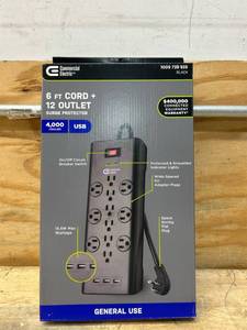 lot 58 image: Commercial Electric 6ft Cord  12 Outlet