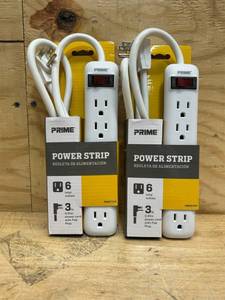 lot 204 image: 6-Outlet White Power Strip w3 ft. Cord (lot of 2)
