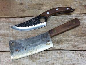 lot 179 image: Vintage Lamson & Goodnow Cleaver & The Cavemanstyle Knife