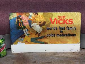 lot 184 image: Vintage Vicks Metal Sign - Display Topper