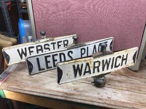 lot 188 image: 3 Antique Gopher - St Paul Cast & Embossed - Painted Street Signs - Neat