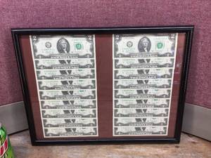 lot 235 image: 18 Framed - Sequential Numbers - $2 Dollar Bills