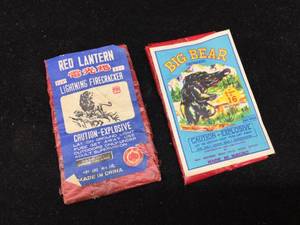 lot 293 image: Vintage Big Bear & Red Lantern - Firecrackers - Labels