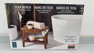 lot 13 image: Seville Classics Teak Bench with Storage Shelf