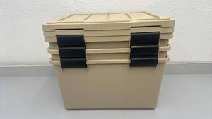 lot 14 image: Set of 3 44 Qt WeatherPro Heavy-Duty Plastic Storage Bins with Lids