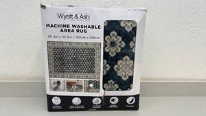 lot 17 image: Wyatt & Ash Machine Washable Area Rug 5ft 3in x 7ft 5in Navy Beatrice