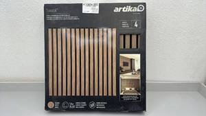 lot 27 image: Artika Sonduk Sound Absorbing Slatted Panel Kit, Walnut, 4 Panels