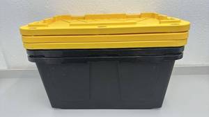lot 46 image: Set of 3 Greenmade 27 Gallon Professional Grade Storage Box with Yellow Lid