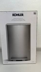 lot 49 image: Kohler 13 Gallon Stainless Steel Step Trash Can with Lid and Liner