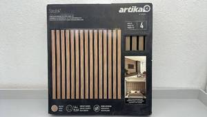 lot 55 image: Artika Sonolok Walnut Slatted Sound-Absorbing Panel Kit, 4 Panels