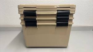 lot 77 image: Set of 3 - 44 Qt WeatherPro Heavy-Duty Storage Bins with Lids
