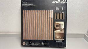 lot 78 image: Artika Sonolok Sound-Absorbing Slatted Panel Kit, Walnut Finish, Pack of 4